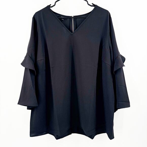 ALFANI Blouse Size 2X Ruffle Bell Sleeves Black NWT Plus Curvy Business Office - Picture 1 of 8